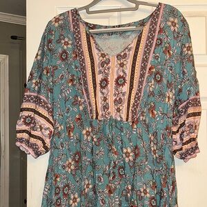 Bohemian Floral Teal Blouse